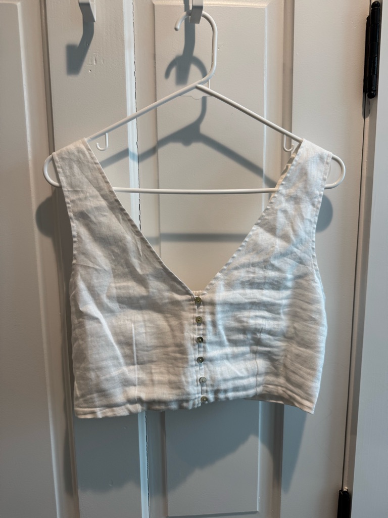 Madewell White Button-Front V-Neck Crop Top
